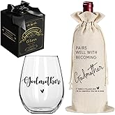 Pokolllee EST 2026 New Godmother Wine Glass, First Time Godmother, EST 2026 Godmother Proposal Gift, Godmother to Be Pregnancy Announcement Wine Bag, Novelty Baptism Wine Glass Gift for Godmother