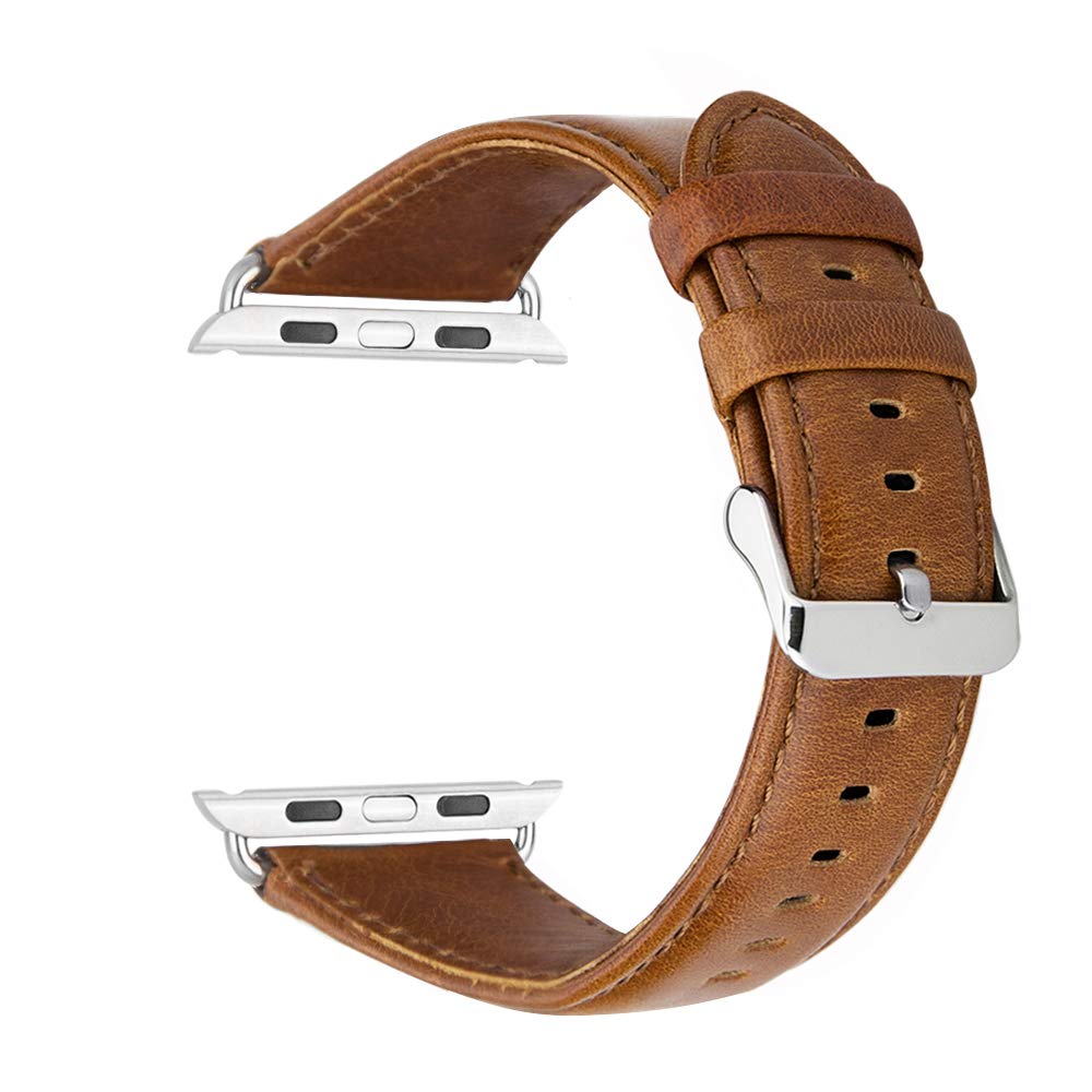 Apple Watch Leather Band, 42mm Vintage Apple Watch Series 3 Band Genuine Leather Replacement Band with Classic Stainless Steel Buckle for All 42mm Apple Watch Series 1 & Series 2 (42mm Brown)