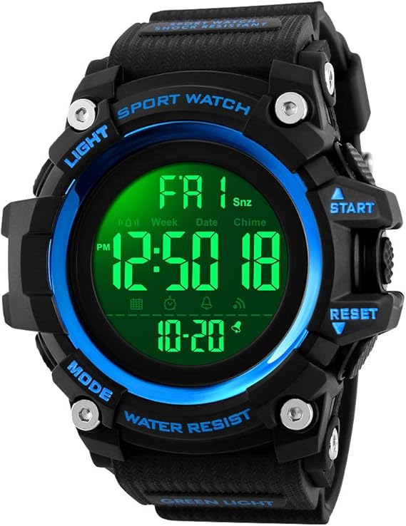Amazon Skmei デジタル腕時計 メンズ 防水 ミリタリーウォッチ Ledバックライト クロノグラフアラーム ブラック ビッグフェイス スポーツ腕時計 メンズ ボーイズ 2 2 2 1 0 7 Inches ブルー メンズ腕時計 腕時計 通販