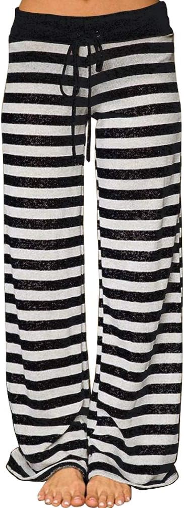 Women's Pajama Lounge Pants Floral Striped Polka Dot Print Comfy Casual Stretch Palazzo Bottoms Pants Wide Leg