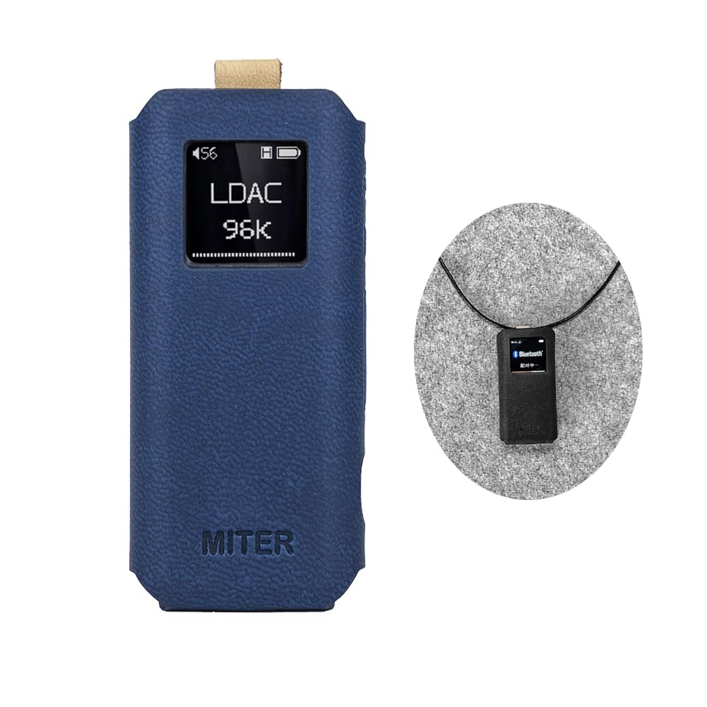 MITER CASE for FiiO BTR15, Handmade Italy Artificial PU Leather Cover with Necklace Cord for BTR-15 (Navy)