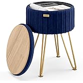STORAGEBUD Round Ottoman with Storage, Pleated Velvet Storage Ottoman, Foot Stool Ottomans, Makeup Vanity Stool, Small Ottoma