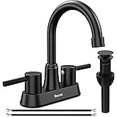 Black Bathroom Faucet 3 Hole, Bathroom Faucets for Sink 3 Hole, Bathroom Sink Faucet, 4 Inch 2 Handle Centerset, Lead-Free, with Copper Pop Up Drain (Matte Black)