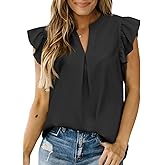 Dokotoo Womens Summer Tops Dressy Casual V Neck Ruffle Short Sleeve Solid Blouses Tops
