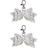 ZAWALUD 2 PCS Glitter Shiny Charm Keychain for Purse, Wallet, Handbag, Car keys, Handmade Sparkling Glitter Bow 3.3" x 2.7 "