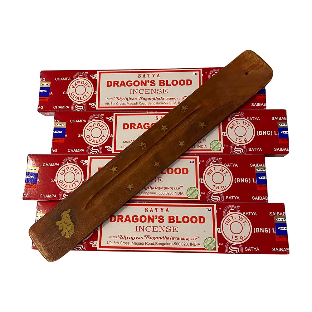VIE Satya Incense Sticks, 4 Packs x 15g, with Incense Holder, Dragon's Blood