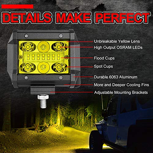 image for Amber LED Pods, OFFROADTOWN 4inch 120W Yellow LED Work Light Bar Off R