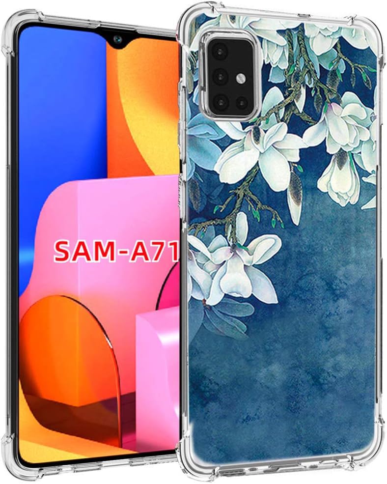 Galaxy A71 Case, Yuanming Slim Flexible TPU for Floral Flower Girls Women Airbag Bumper Shock Absorption Rubber Soft Silicone Case Cover for Samsung Galaxy A71 (Blue Flower)