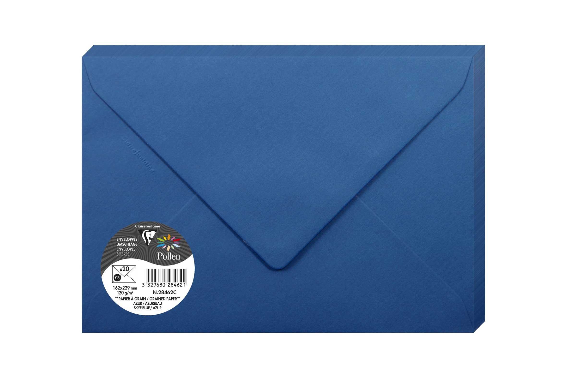 Clairefontaine - Ref 28462C - Pollen Grain Envelopes (Pack of 20 Sheets) - C5 (162 x 229mm) in Size, 120gsm Paper, Acid Free, Inkjet & Laser Printed Compatible - Sky Blue
