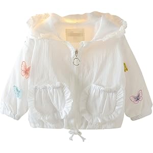 Toddler Girls 𝐔𝗩 Sun Protection Hoodie Jackets Baby Cute Butterfly Zip up Mesh Lined UPF 50+ Rash Guard Light Coat
