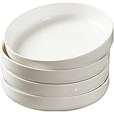 4 Pack Large Ceramic Pasta Bowls, Salad Bowls, Deep Plates, for Serving Soup, Pasta, Noodle, Compact Stack Bowl Set, Microwave and Dishwasher Safe, 8 Inch, White
