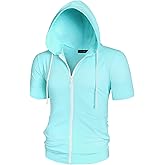 Lars Amadeus Men's Short Sleeve Hoodies Solid Color Zip Up Jackets with Hood