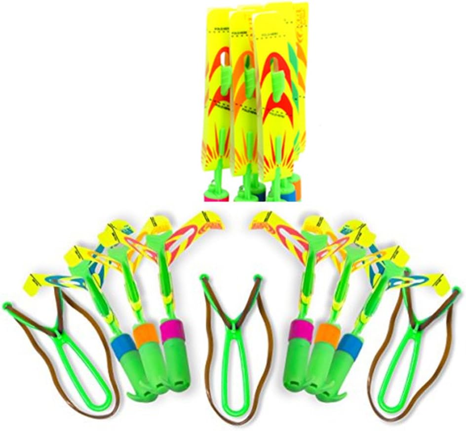 NEX&CO Rocket Launcher Toy, 6 Rockets Set Slingshot Light Up Copter Arrow Fly in Air Spinning Night Toys for Kids