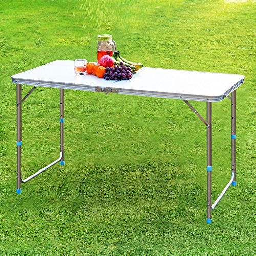 Finether Height Adjustable Folding Table, Lightweight Portable Aluminum Folding Table with Parasol Hole Multi-Purpose Indoor Outdoor Picnic Party Home Kitchen Dining Cookout Camping Table