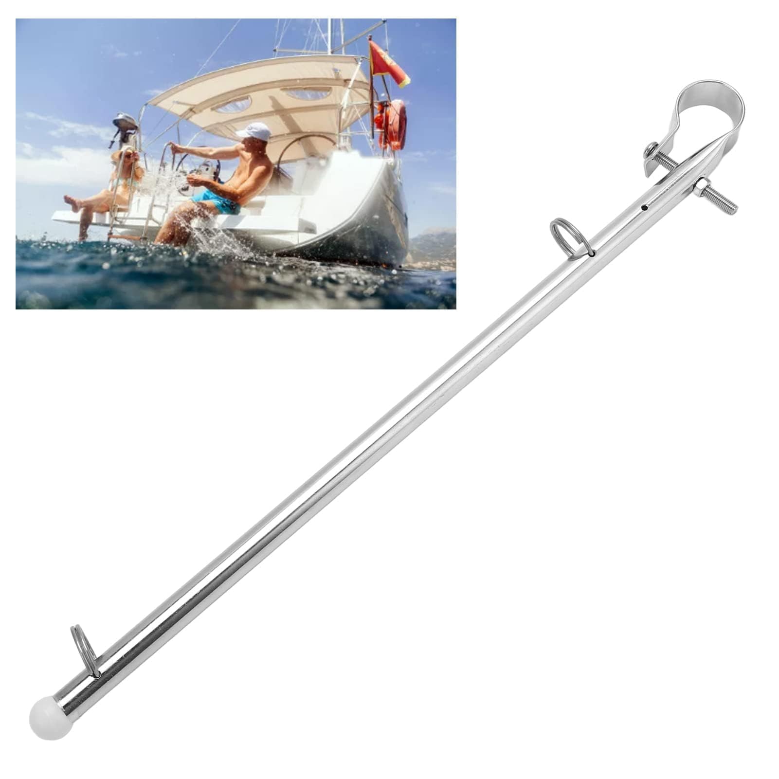 VBESTLIFE 40cm Boat Flag Pole, Practical Polishing Stainless Steel Rail Mount Marine Yacht Flagpole Hardware Accessories