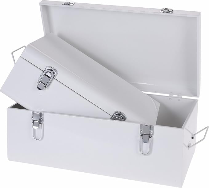 Set of 2 Large White Metal Storage Boxes Retro Storage Boxes Stowaway Boxes Amazon.co.uk