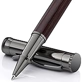 WEMATE Wood Rollerball Pen Set, Nice Pen for Men, Fancy Look - Black Oak | 2 Refills, Executive Style, Luxury Finish, Smooth Writing for Journaling and Signatures, Office Use, Black and Blue Ink