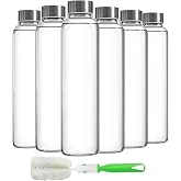 Epica Clear Glass Bottles with Lids 18oz Water Bottles, Steel Cap, 6-Pack | Reusable Travel-Friendly Juice bottles Rust-Resistant Durable Glass Stainless steel Air and Water Tight Lids 100% Leak Proof
