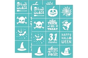 OLYCRAFT 2pcs 8.6x11 Inch Self-Adhesive Silk Screen Printing Stencil Halloween Themed Pattern Stencils Pumpkin Skull Bat Hat Mesh Transfer Stencil for Painting on Wood Fabric T-Shirt Wall and Home
