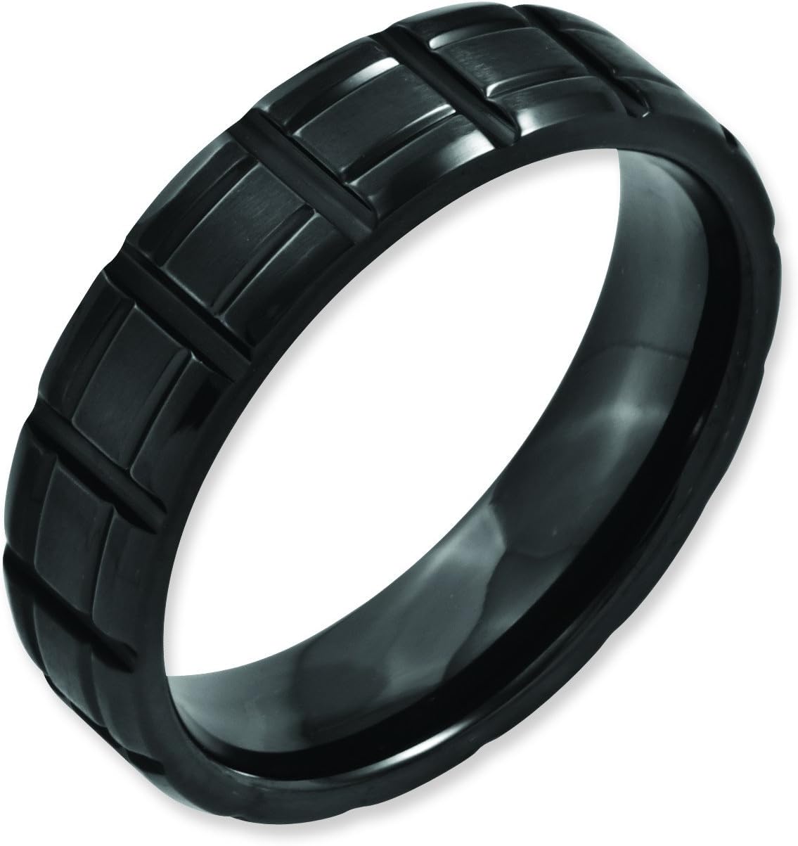 Shop4Silver Black Titanium Notched 6mm Brushed And Polished Band