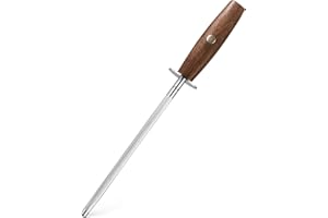 KYOKU 8 in. Honing Steel, Daimyo Series Honing Rod with Rosewood Handle & Metal Hand Guard, Carbon Steel Knife Sharpener Rod, Sharpening Steel Knife Sharpener Steel for Rolled Knife Edge with Gift Box