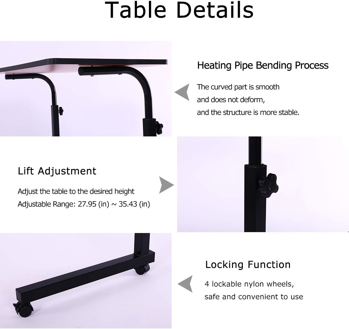 Laptop Cart 23.6" Mobile Table Fancasa Movable Portable Adjustable Notebook Computer Stand with Wheels (Black): Home Audio & Theater