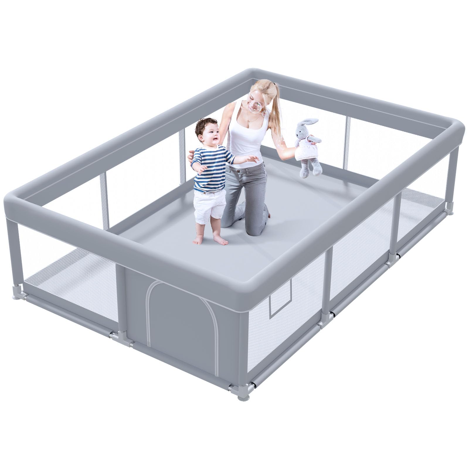 Photo 1 of besuhot Extra Large Baby Playpen 74x 50 Inch Playpen for Babies and Toddlers with Anti-Slip Suckers and Zipper Gate, Safety Baby Activity Center for Indoor & Outdoor
