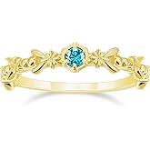 SHINYSO 14K Gold Plated Wedding Band for Women Created Blue Topaz Thin Stacking Ring CZ Eternity Engagement Ring Size 4-10