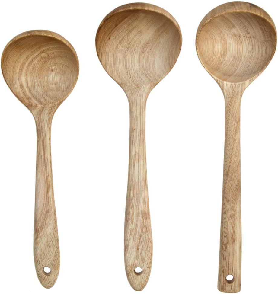 BEEFURNI Beech Wood Tableware Wooden Kitchen Accessories Eco Friendly Kitchenware Cooking Chef Dinner Tools Minimal Chic Cutlery Utensils Food Grade Premium Assorted Ladles Set, Pack of 3