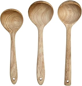 BEEFURNI Beech Wood Tableware Wooden Kitchen Accessories Eco Friendly Kitchenware Cooking Chef Dinner Tools Minimal Chic Cutlery Utensils Food Grade Premium Assorted Ladles Set, Pack of 3