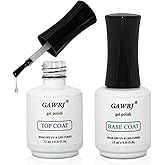 GAWRJ Gel Top Coat and Base Coat Set, 2PCS 15ML No Wipe Gel Top Coat &amp; Base Coat for Nail Polish, High Gloss Long Lasting Soak Off UV LED Nail Kit for DIY Salon Manicure