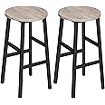 MAHANCRIS Bar Stools, Set of 2 Round Bar Chairs with Footrest, 24.4 Inch Kitchen Breakfast Bar Stools, Industrial Bar Stools, Easy Assembly, for Dining Room, Kitchen, Greige BAHG0201Z