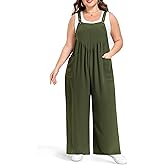 Moon Wood Plus Size Overalls for Women Loose Fit Wide Leg Jumpsuits Comfy Bib Overalls with Pockets for School Teacher
