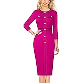 VFSHOW Womens Buttons Patchwork Work Business Office Party Bodycon Pencil Sheath Dress