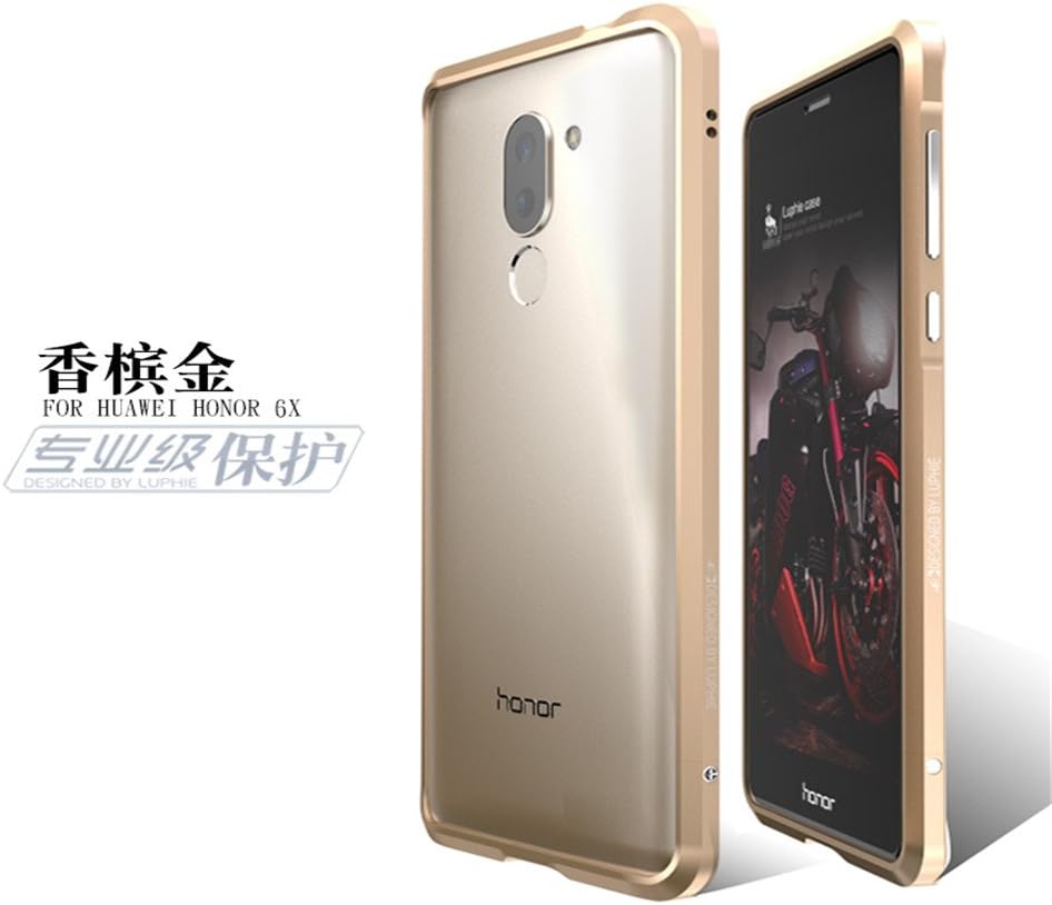 Huawei Honor 6X / Huawei Mate 9 Lite Case, Lwang 3D Curved Surface CNC Aviation Aluminum Alloy Metal Bumper Frame Cover for Huawei Honor 6X (bumper gold)