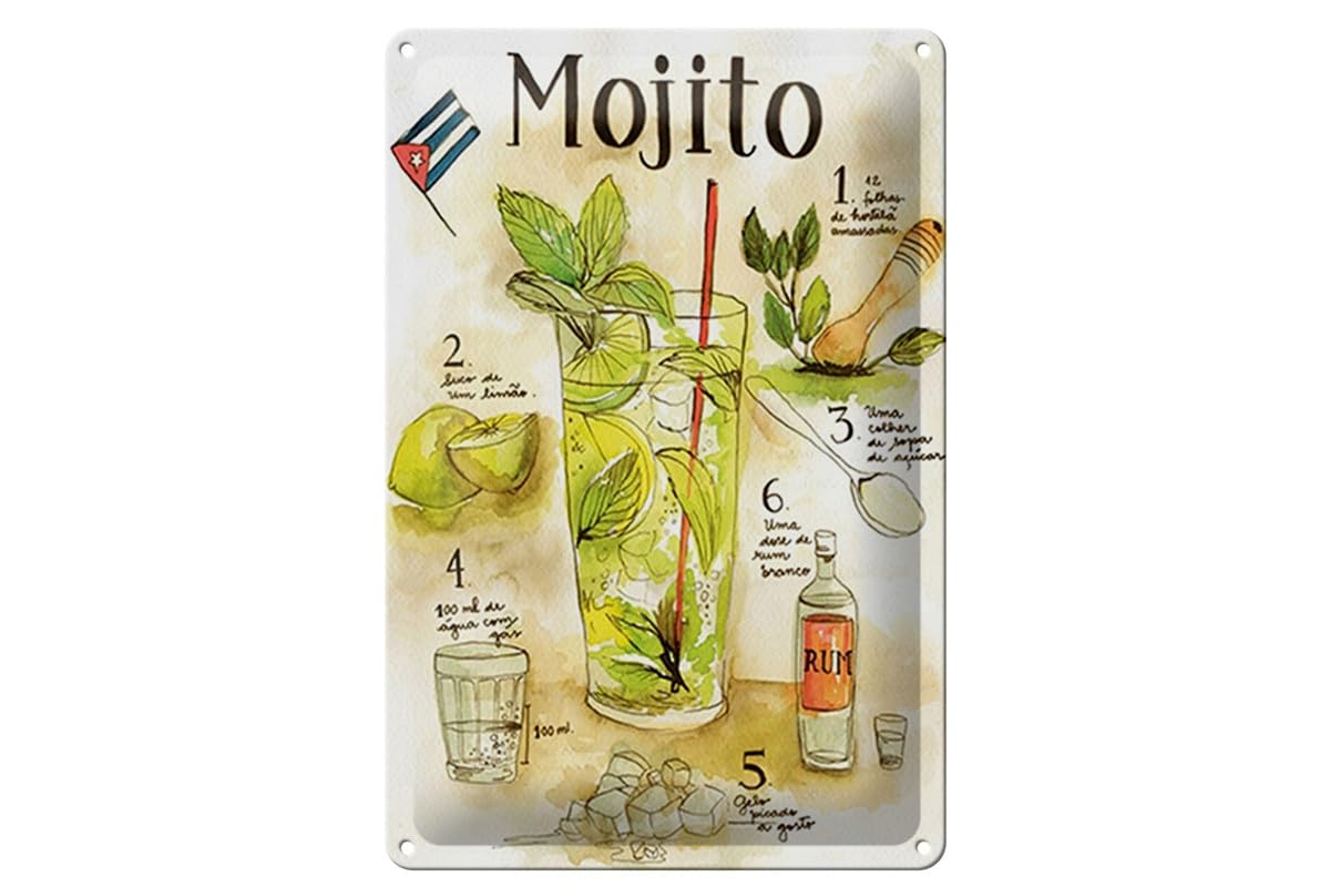 Tin Sign 20 x 30 cm Curved Mojito Cocktail Bar Retro Decorative Gift Sign