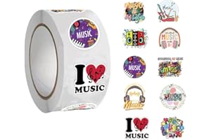 CACOMVE Music Stickers (500 PCS), 10 Graphic Aesthetics Cartoon Decal Rolls Self-Adhesive Seals for Kids Girls Boys Teens for Birthday Party Decoration for Water Bottle Laptop Scrapbook Card Envelope