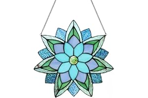 Karhuimoyi 12 Inch Round Stained Glass Window Panel,Handmade Flower Stained Glass Window Hangings, Suncatcher Ornament for Home Décor