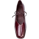 SUIARA Lace up Ballet Flats Women Square Toe Mary Jane Flats Bow Slip On Comfortable Ballerina Shoes