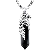 Lattd Eagle Necklace with Black Obsidian 925 Sterling Silver Cool Hawk Pendant Necklaces Jewelry for Men, w/Stainless Steel Chain 22'' + 2''