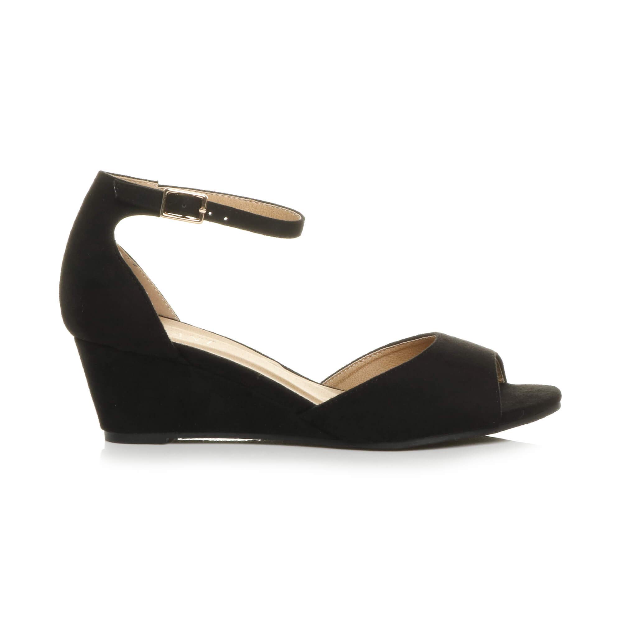 Ajvani Womens Ladies Low mid Wedge Heel peep Toe Ankle Strap Smart