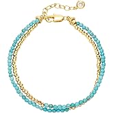 MTMY Gemstone Beaded Bracelets for Women,14K Gold Plated Layered Mixed Natural Stone Beads Chain Bracelets Handmade Jewelry