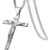 Axmerdal Stainless Steel Cross Necklace Jesus Christ Crucifix Cross Lord's Prayer Pendant for Men&Women 24 iNCH Box Chain