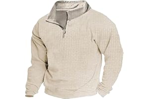 Hugncmy Casual Long Sleeve Shirts for Men Button up Pullover Mock Neck Long Sleeve Sweatshirts with Elbow Patches