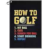 Juoqg How to Golf Towel, Funny Golf Bag Towel with Clip for Men, Golfing Accessories for Men Women, Christmas Birthday Retirement Gifts for Golfer Sports Fan, Golfing Gifts for Dad Mom Grandpa Friend
