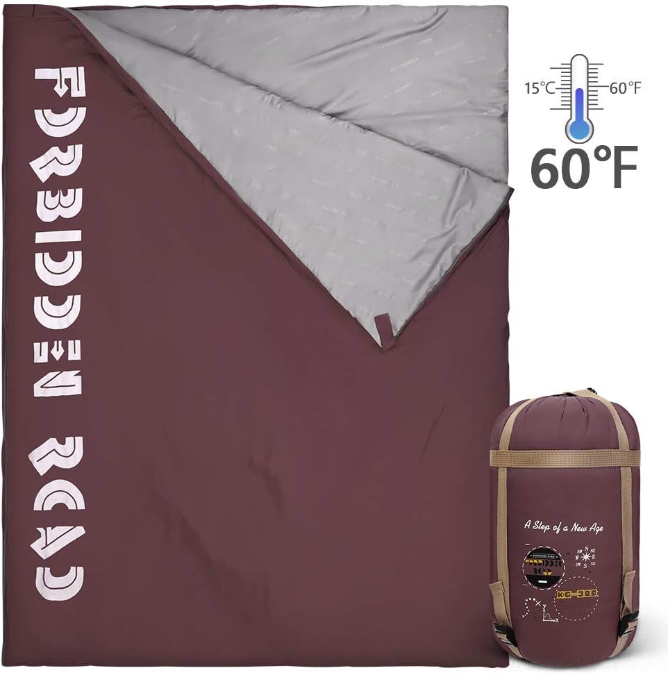Forbidden Road Double Sleeping Bag 3 Season Envelope Rectangular Sleeping Bag for 2 Person Waterproof Lightweight Warm 380T Nylon for Spring Summer Fall Outdoor Camping Backpacking Hiking (15℃/60℉)