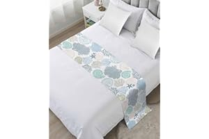 DECORLOVEE Blue Teal Coral Bed Runners for King Size Bed, Decorative Bed Throws for Foot of Bed, Summer Beach Starfish Coastal Modern Geometric Bed Runner Sofa Throw Bedding Scarf Protector Slipcover for Bedroom
