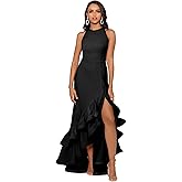 Betsy & Adam Womens Long Halter Crepe Tiered Ruffle Gown
