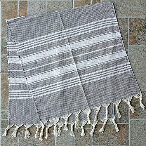 Dandelion - Basic Pattern - Set of 2 Naturally-Dyed Cotton Turkish Hand Towels Peshkir - 38x19 Inches - Gray
