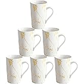 Loymokinar Porcelain Coffee Mugs Set of 6, White and Gold – 12 Ounce Ceramic Mugs for Coffee, Tea, Cappuccino, Latte & Hot Cocoa – Elegant Porcelain Mug Set